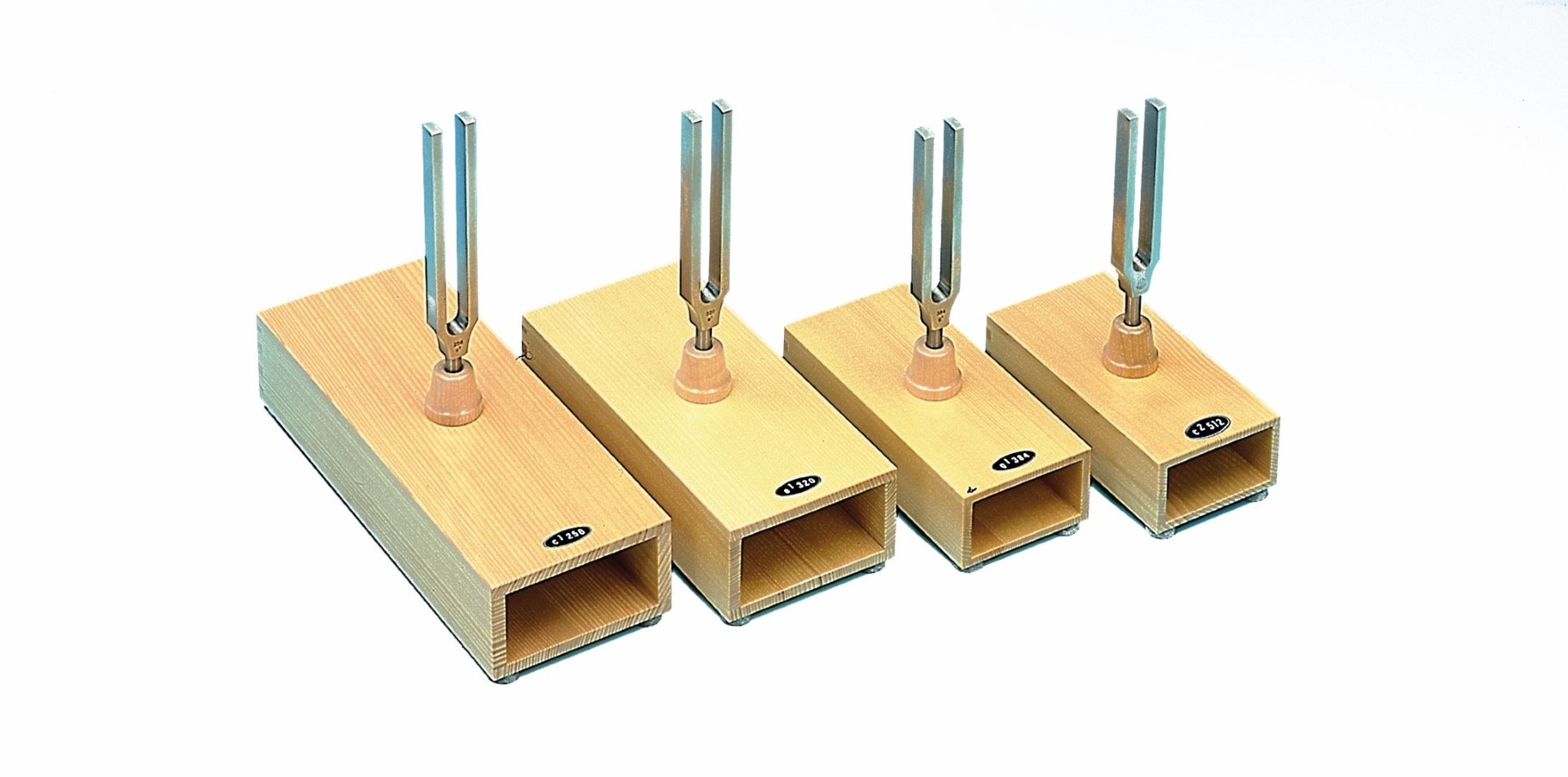 Tuning forks on resonator boxes, set of 4 (major cord)