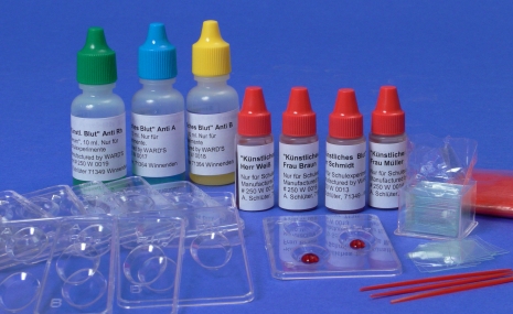 Artificial blood: experiment kit with rhesus factor