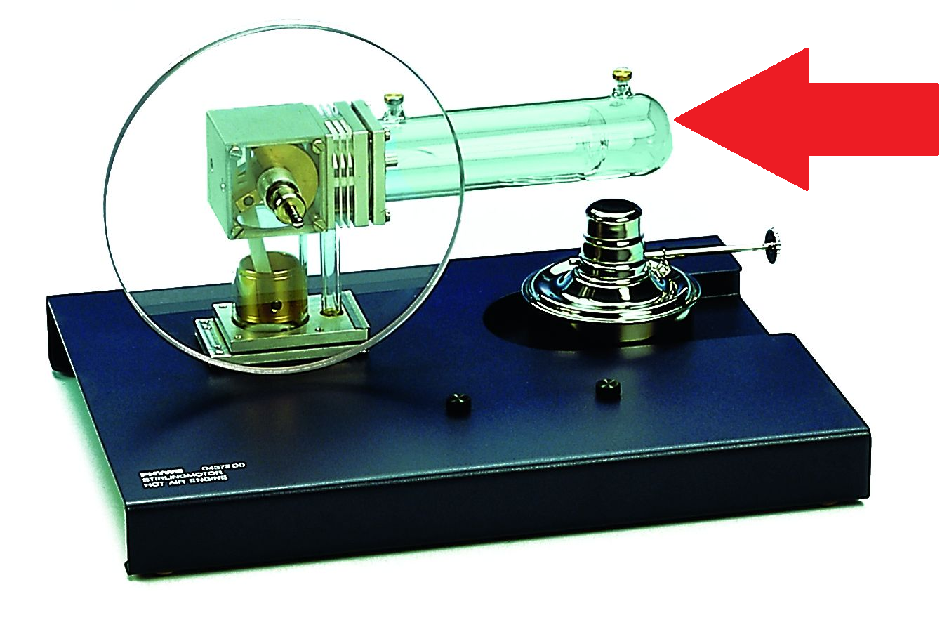 Glass cylinder with gauge connection for Stirling engine